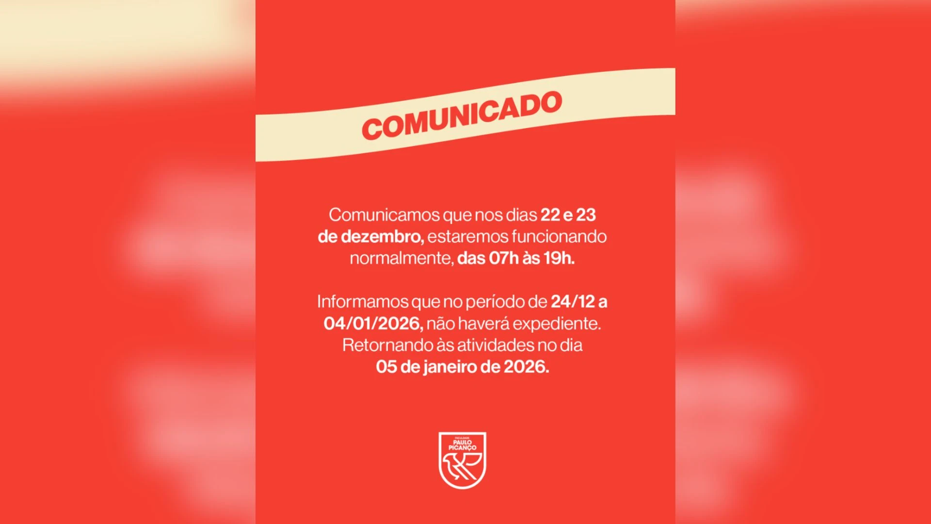 FACPP divulga funcionamento administrativo durante o período de fim de ano